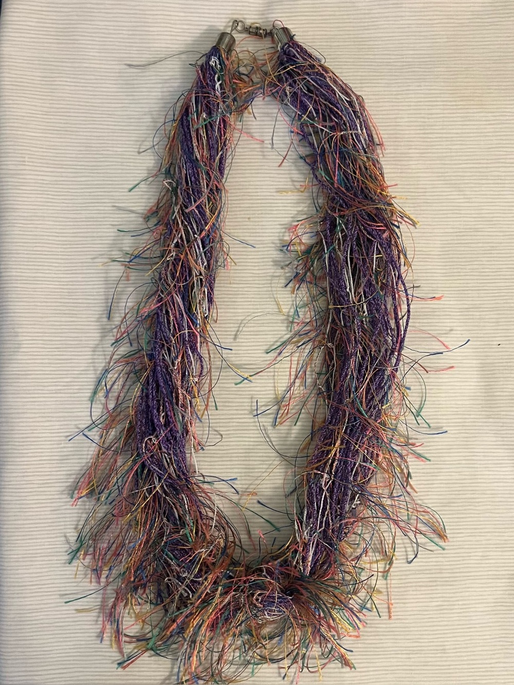 Multi-Color Fringe yarn thread Statement Necklace - Purple Accents